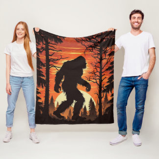 Bigfoot Sasquatch Forest Sunset Fleece Blanket