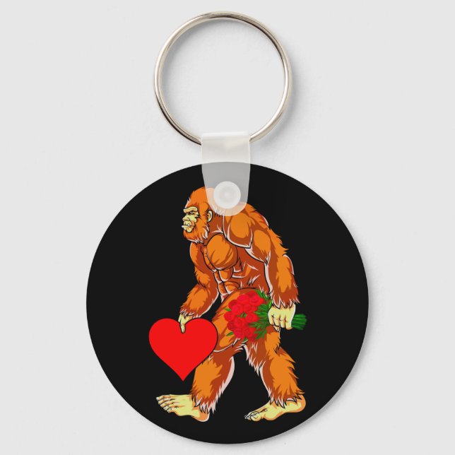 Bigfoot Sasquatch Funny Valentines Day Love Keychain (Front)