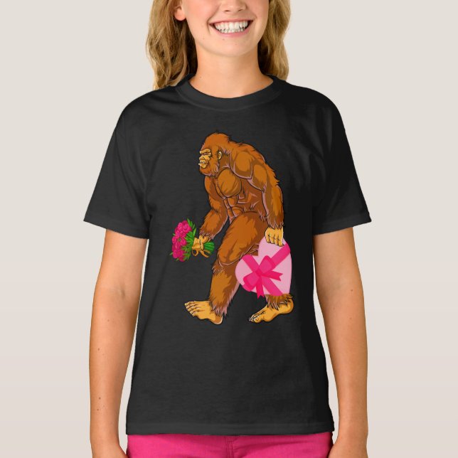 Bigfoot Sasquatch Funny Valentines Day Love T-Shirt (Front)