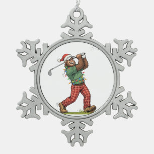 Bigfoot Sasquatch Golf Christmas 2026 Holiday   Snowflake Pewter Christmas Ornament