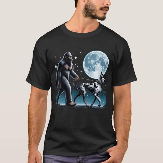 Bigfoot Sasquatch Great Dane Walking Dog Lover T-Shirt (Front)