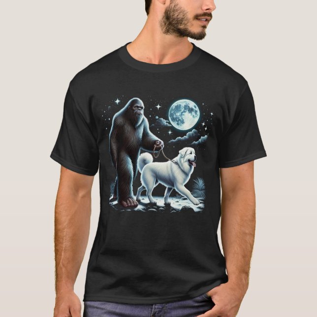 Bigfoot Sasquatch Great Pyrenees Walking Dog T-Shirt (Front)