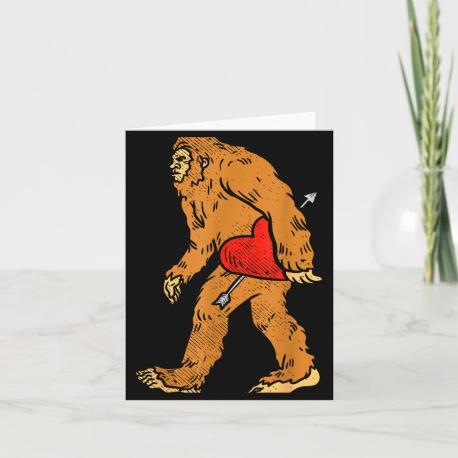 Bigfoot Sasquatch Heart With Arrow Funny Valentine Card (Front)