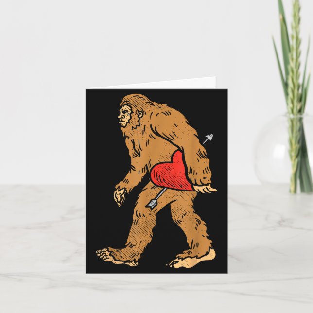 Bigfoot Sasquatch Heart With Arrow Funny Valentine Card (Front)