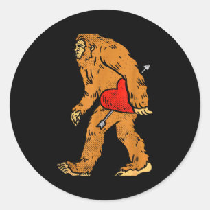 Bigfoot Sasquatch Heart With Arrow Funny Valentine Classic Round Sticker