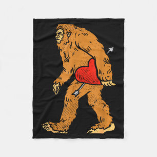 Bigfoot Sasquatch Heart With Arrow Funny Valentine Fleece Blanket