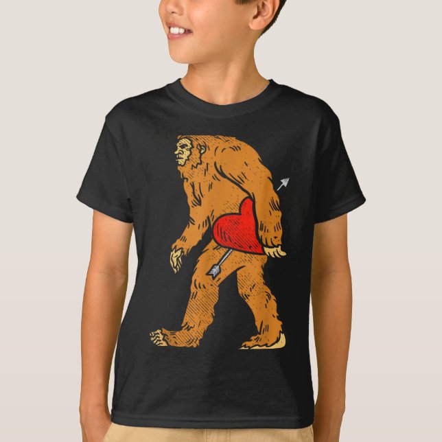Bigfoot Sasquatch Heart With Arrow Funny Valentine T-Shirt (Front)