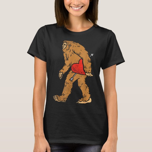 Bigfoot Sasquatch Heart With Arrow Funny Valentine T-Shirt (Front)