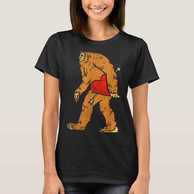 Bigfoot Sasquatch Heart With Arrow Funny Valentine T-Shirt (Front)