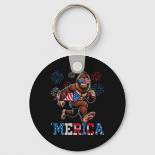 Bigfoot Sasquatch Merica Fireworks 4th Of July Pat Keychain