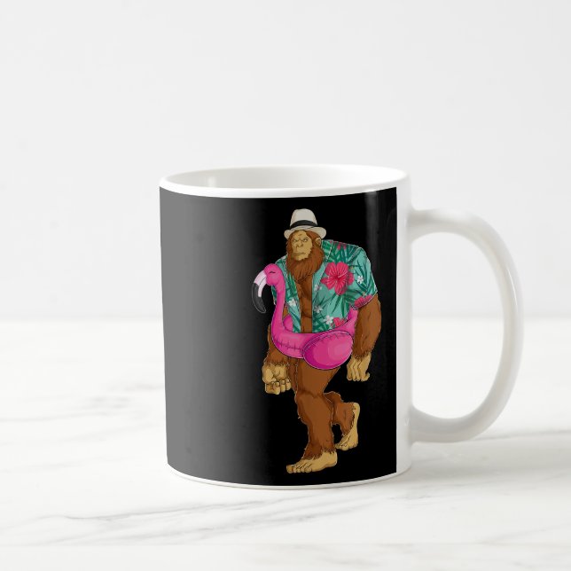 Bigfoot Sasquatch Pink Flamingo Aloha Beach Hawaii Coffee Mug (Right)