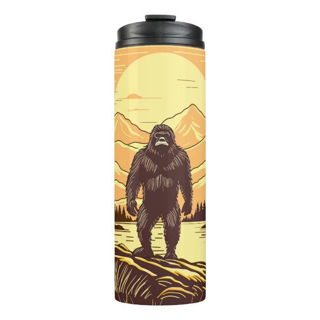 Bigfoot Sasquatch Retro Art Thermal Tumbler (Front)