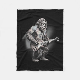 Bigfoot, Sasquatch Retro Guitar Jam, Fun Good Vibe Fleece Blanket