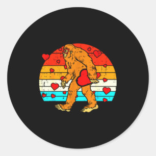 Bigfoot Sasquatch Retro Heart Funny Valentines Day Classic Round Sticker