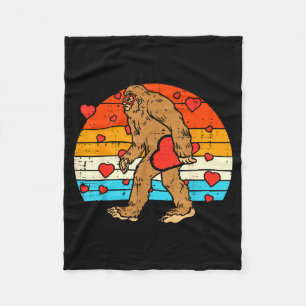 Bigfoot Sasquatch Retro Heart Funny Valentines Day Fleece Blanket