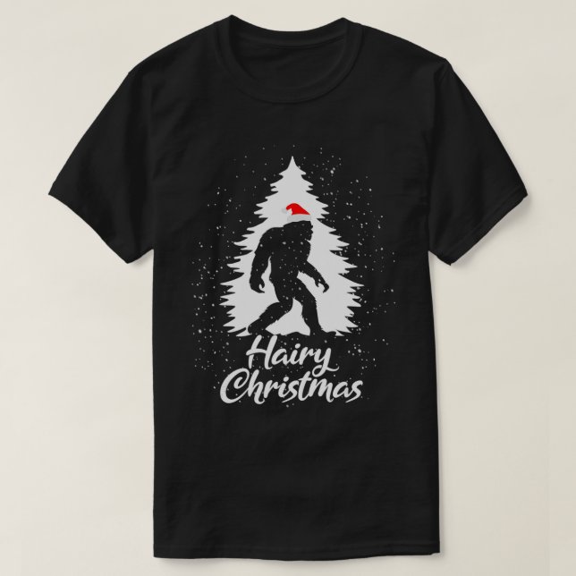 Bigfoot Sasquatch Santa Hat Hairy Christmas Pajama T-Shirt (Design Front)