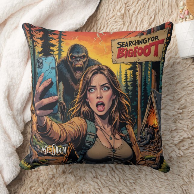 Bigfoot Sasquatch Selfie Throw Pillow (Blanket)