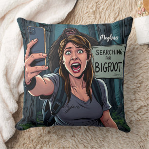 Bigfoot Sasquatch Selfie Throw Pillow