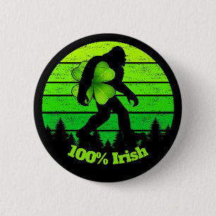 Bigfoot Sasquatch Shamrock 100% Irish Green Design 2 Inch Round Button