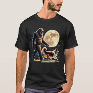 Bigfoot Sasquatch Sheltie Walking Dog Lover Moon T-Shirt