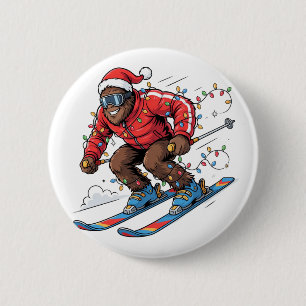 Bigfoot Sasquatch Skiing Christmas 2026 Holiday   2 Inch Round Button