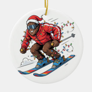 Bigfoot Sasquatch Skiing Christmas 2026 Holiday   Ceramic Ornament