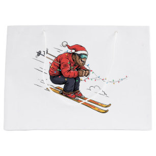 Bigfoot Sasquatch Skiing Christmas Ice Skiing Large Gift Bag