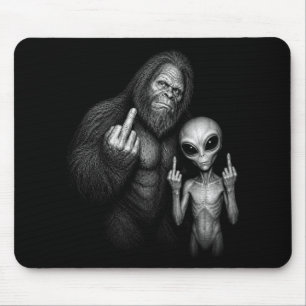 Bigfoot Sasquatch Space Alien Middle Finger  Mouse Pad