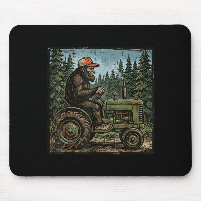 Bigfoot Sasquatch Tractor Funny Farm Farmer Men Mouse Pad (Front)