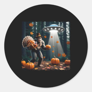 Bigfoot Sasquatch Turkey Ufos Funny Thanksgiving D Classic Round Sticker