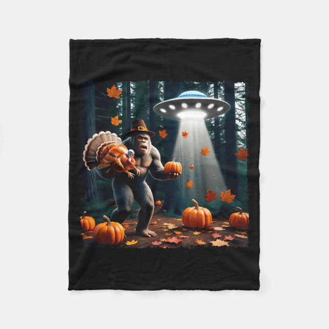 Bigfoot Sasquatch Turkey Ufos Funny Thanksgiving D Fleece Blanket (Front)