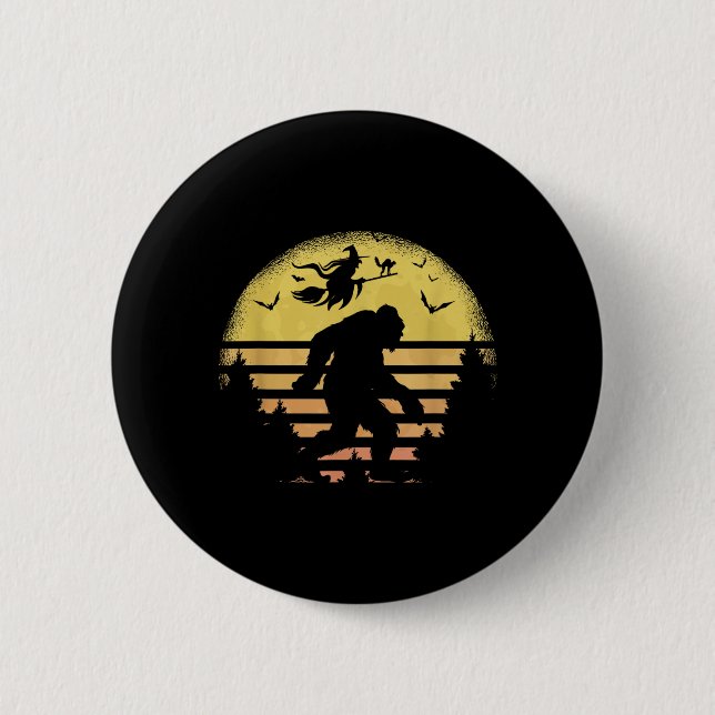 Bigfoot Sasquatch Witch Black Cat Full Moon Bats 2 Inch Round Button (Front)