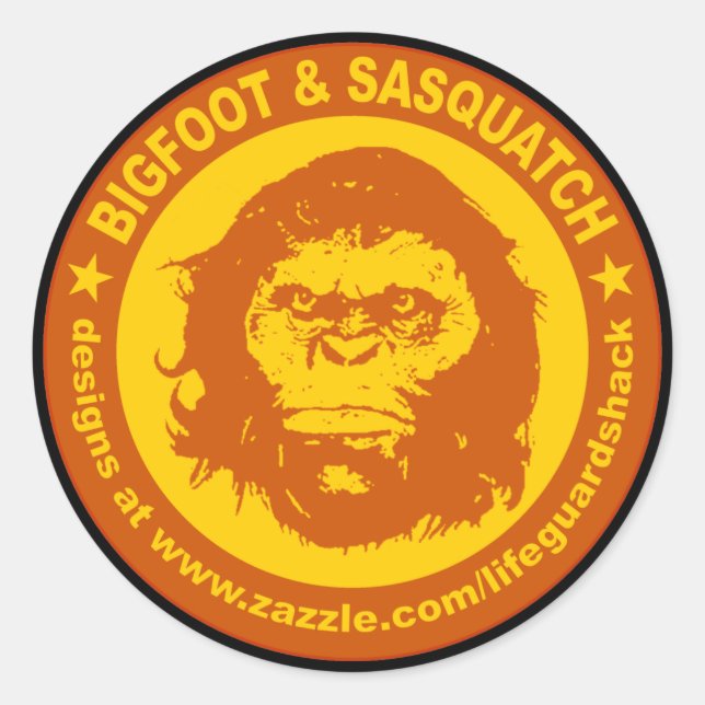 BIGFOOT & SASQUATCH www.Zazzle.com/LifeguardShack Classic Round Sticker (Front)