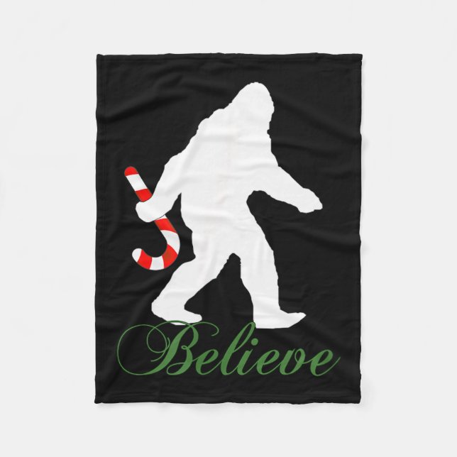 Bigfoot Sasquatch Yeti Believe Candy Cane Christma Fleece Blanket (Front)