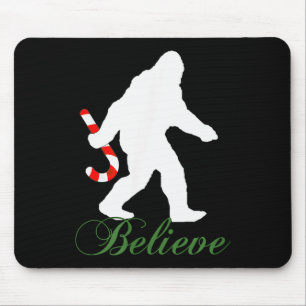 Bigfoot Sasquatch Yeti Believe Candy Cane Christma Mouse Pad