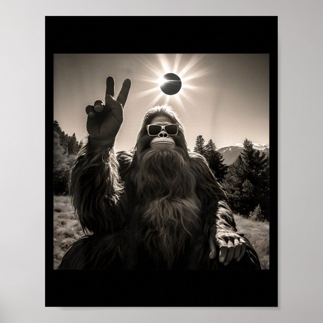Bigfoot Selfie Wearing Solar Eclipse 2024 Gles Fun Poster (Front)