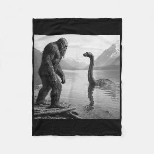 Bigfoot Selfie With Loch Ness Monster Gifts Men Wo Fleece Blanket