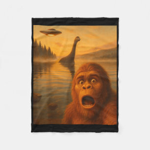 Bigfoot Selfie With Loch Ness Ufo Alien Gifts Men  Fleece Blanket