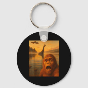 Bigfoot Selfie With Loch Ness Ufo Alien Gifts Men Keychain