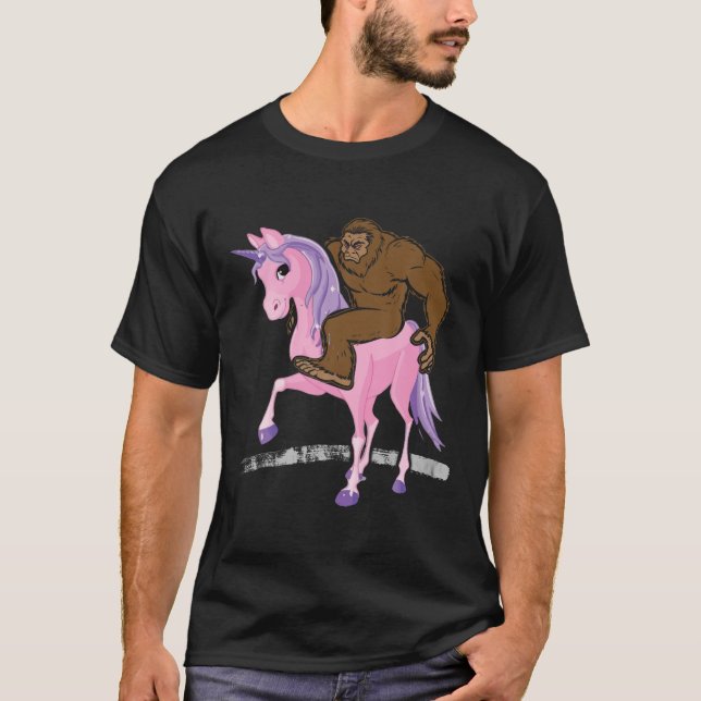 Bigfoot Shirt Sasquatch Riding Unicorn Funny T Shi (Front)