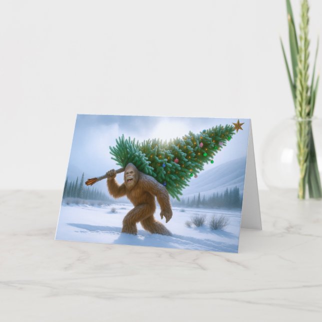 BIGFOOT SIGHTING - CHRISTMAS TREE HOLIDAY CARD (Front)