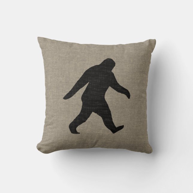 Bigfoot Silhouette Faux Linen Burlap Style Throw Pillow (Front)