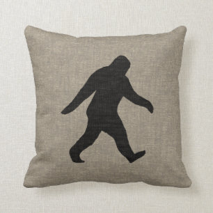Bigfoot Silhouette Faux Linen Burlap Style Throw Pillow