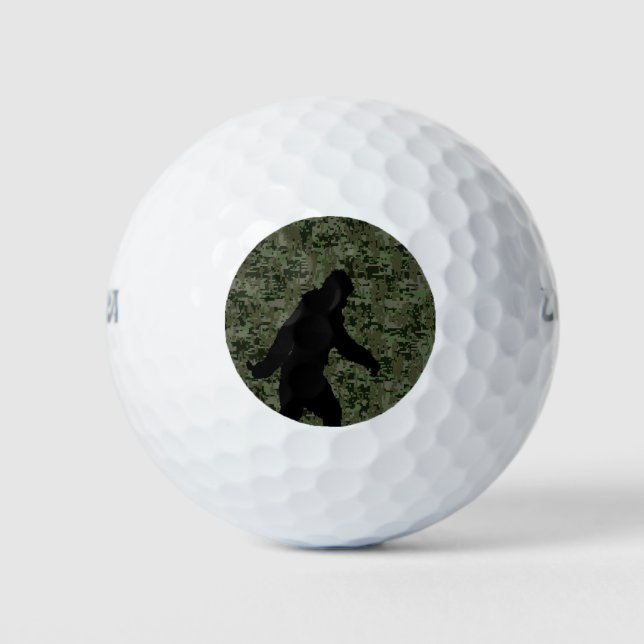 Bigfoot Silhouette on Woodland Digital Camouflage Golf Balls (Front)