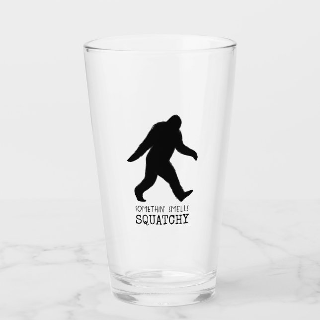 Bigfoot Silhouette | Somethin Smells Squatchy Glass (Front)