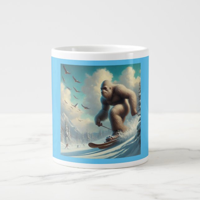 Bigfoot Skiing Large Coffee Mug (Front)