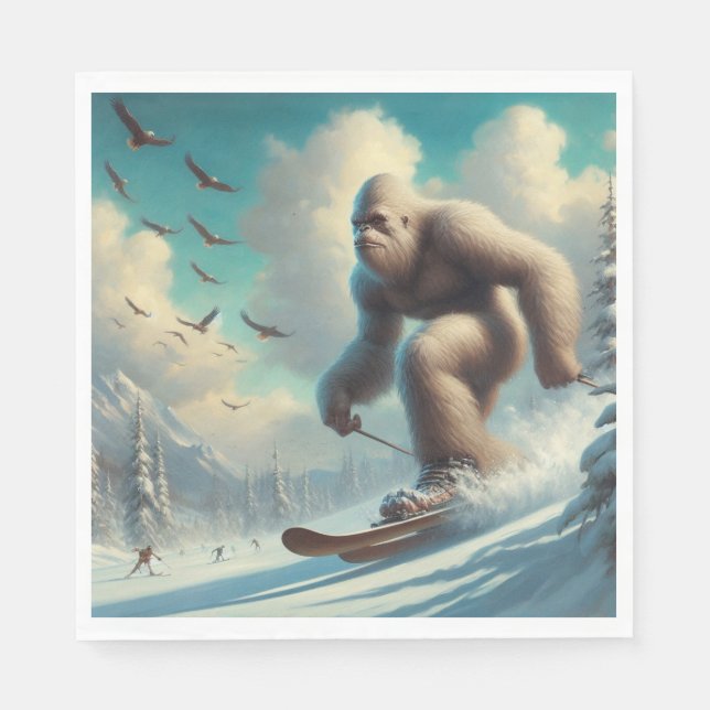 Bigfoot Skiing Napkin (Front)