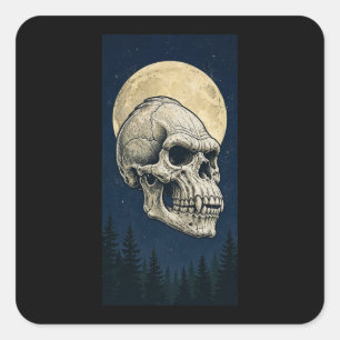 Bigfoot Skull Full Moon Forest Night Sticker