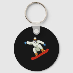 Bigfoot Snowboard Sasquatch Skiing Snow Mountain F Keychain
