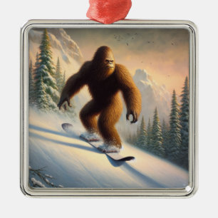 Bigfoot Snowboarding Metal Ornament
